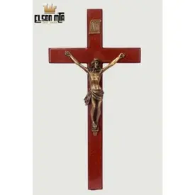 Crucifixo de parede - Acabamento Mogno - 32 cm