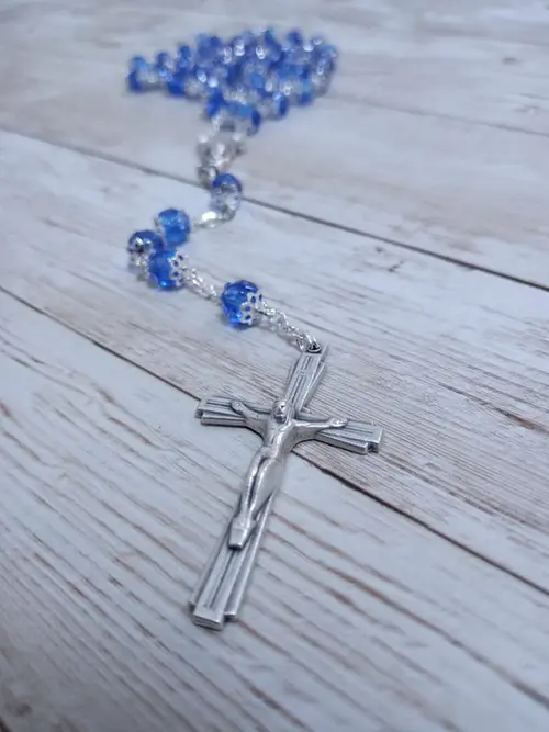 Terço de Cristal Filigrana Azul