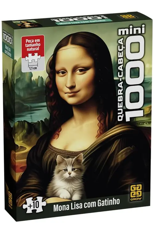 Quebra Cabeça 1000 Peças Mini Monalisa com Gatinho